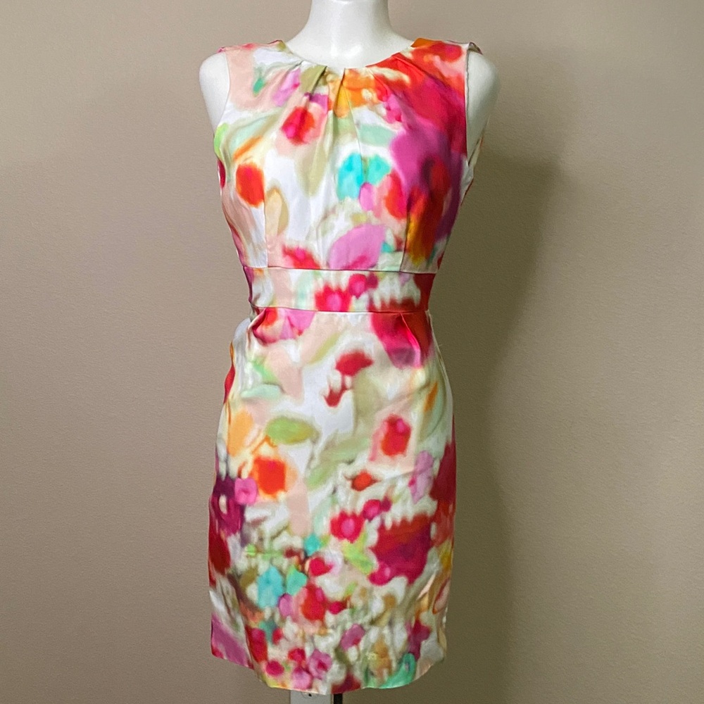 KATE SPADE Sleeveless Watercolor Floral zip back fitted Sheath Dress 0 💕